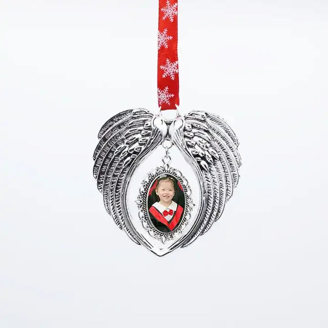 Sublimation Christmas Angel Wing Ornaments With Red ribbon