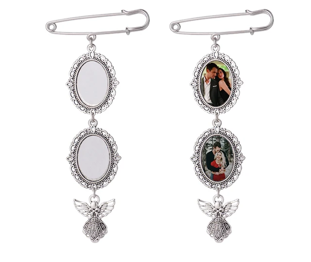 Sublimation oval wedding memorial charm pin with angel