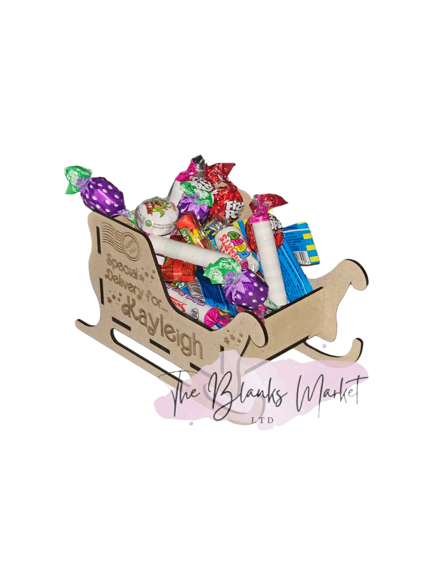 Engraved personalised wooden sleigh