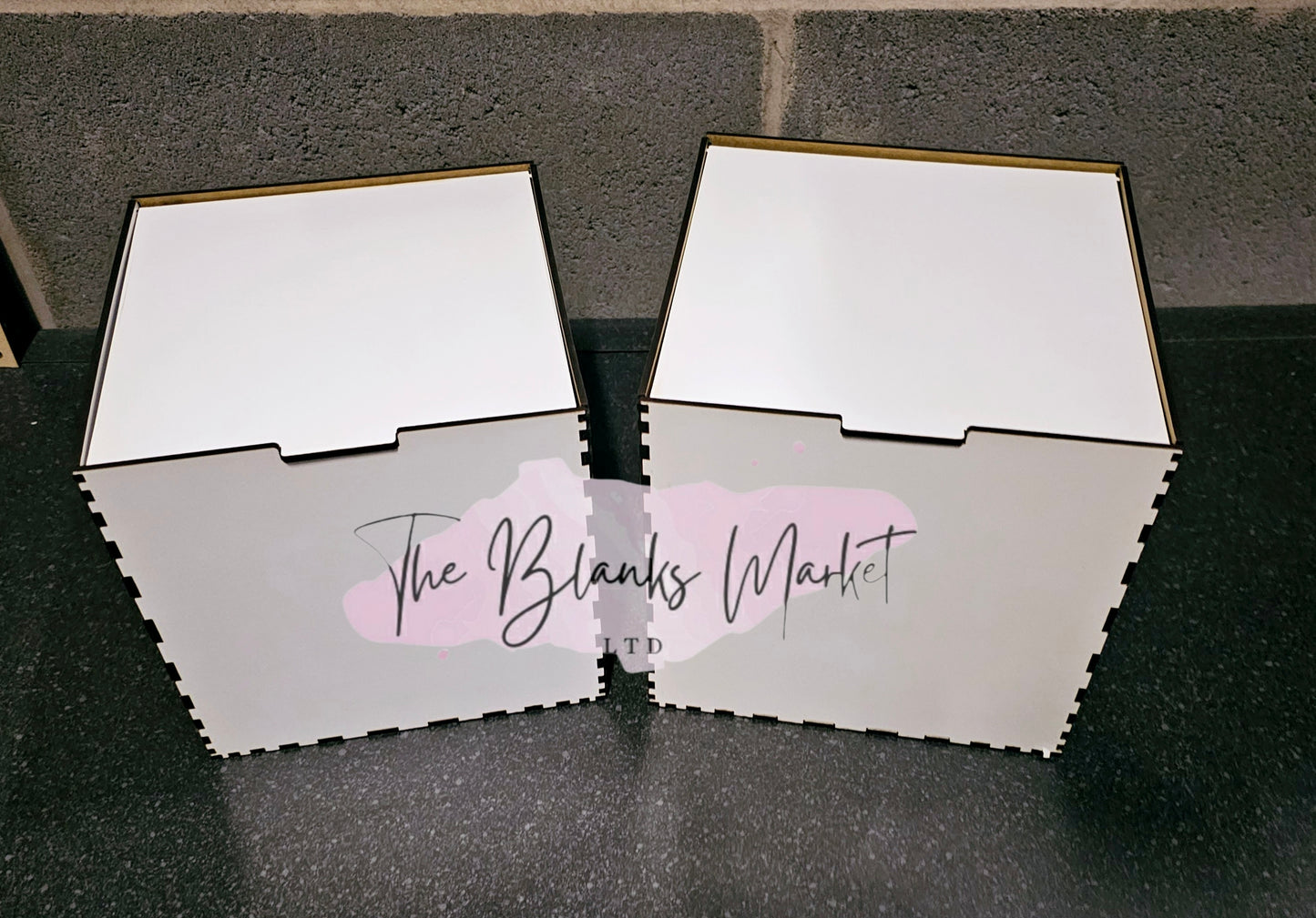 White fronted box with flip up lid