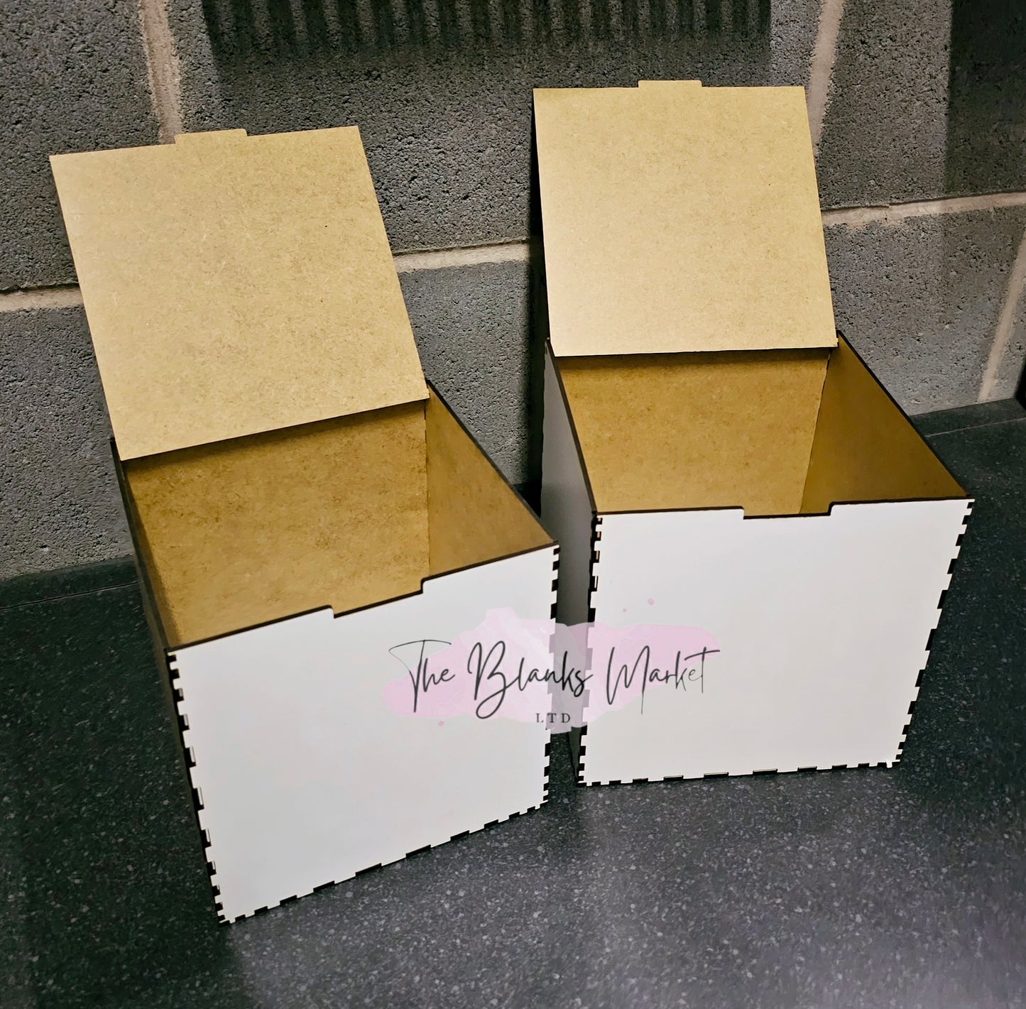 White fronted box with flip up lid