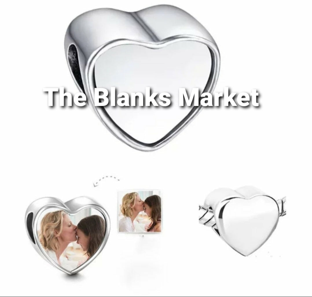 sublimation blank heart charms photo bead metal charm