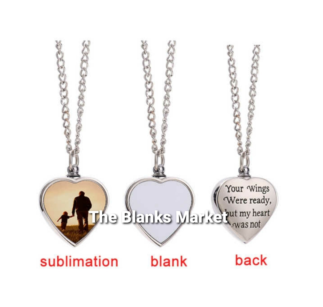 Sublimation heart memorial ashes necklace