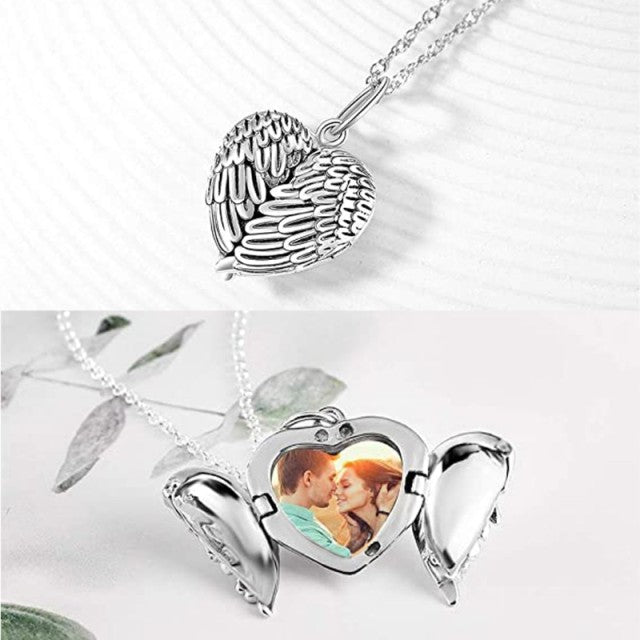 Heart sublimation angel wing necklace