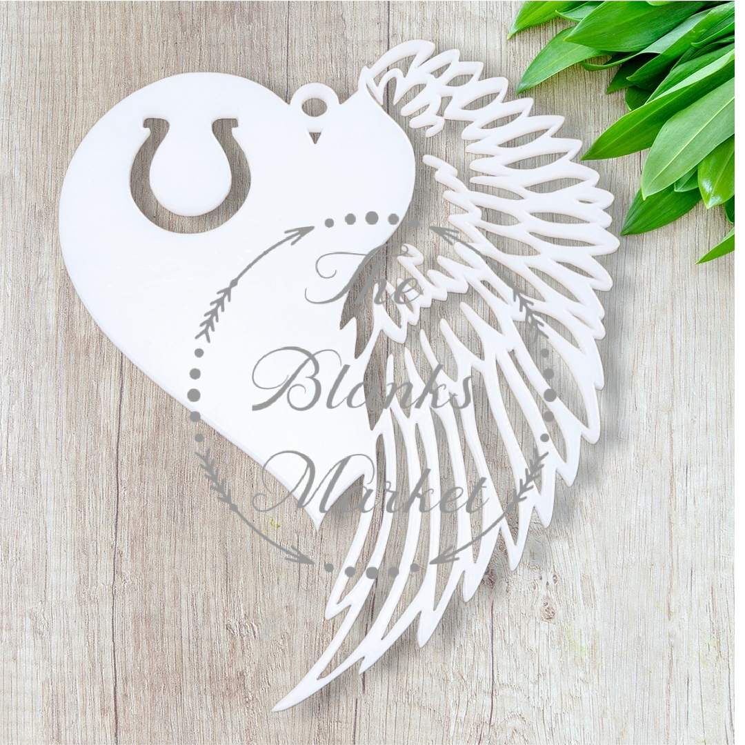 Horse shoe heart angel wing bauble