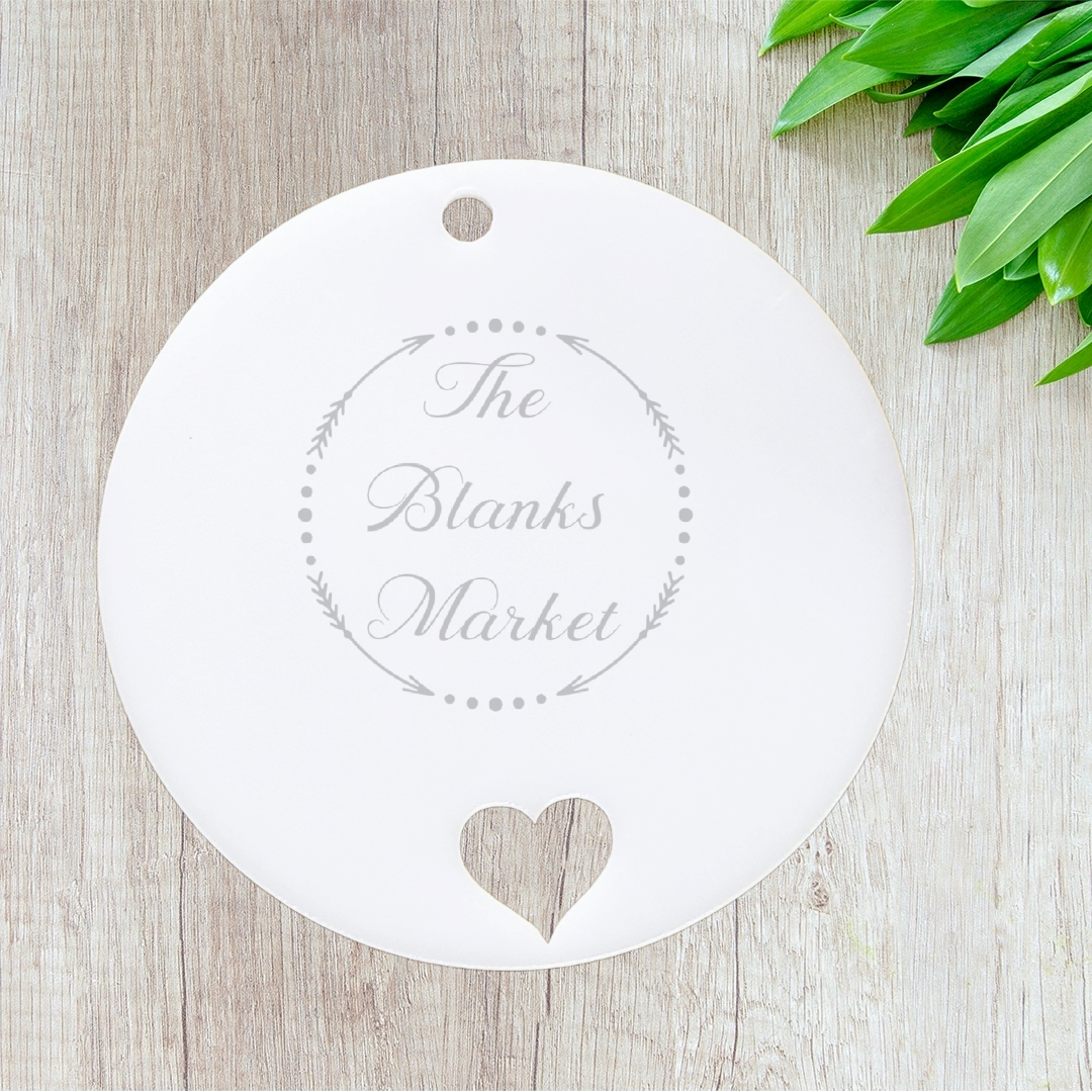 10cm acrylic bauble with heart cut out
