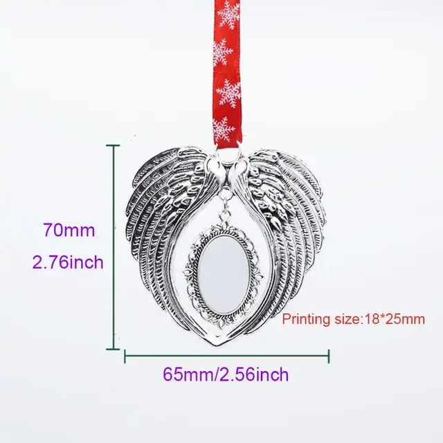 Sublimation Christmas Angel Wing Ornaments With Red ribbon