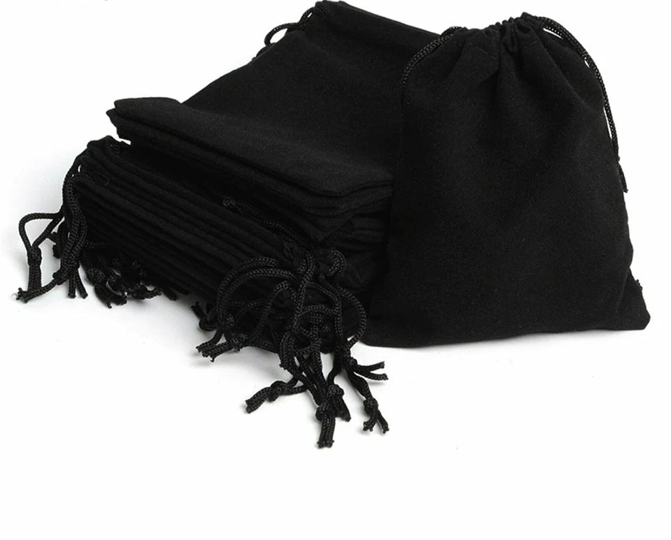 Black velvet drawstring bag