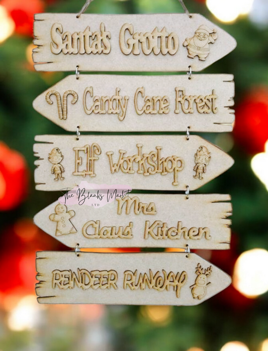 North Pole Christmas direction hanging sign