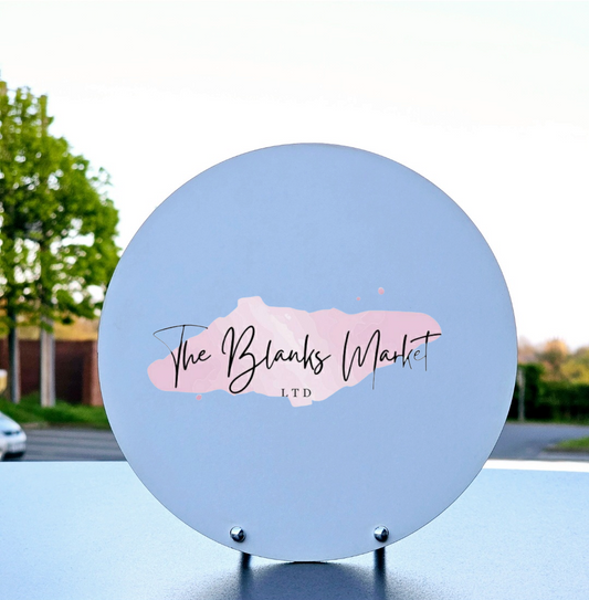 White fronted round sign with Pin stands