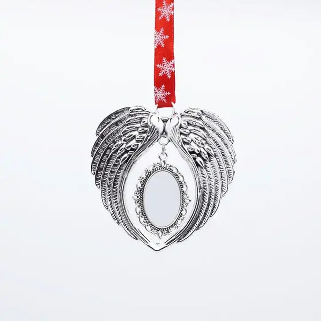 Sublimation Christmas Angel Wing Ornaments With Red ribbon