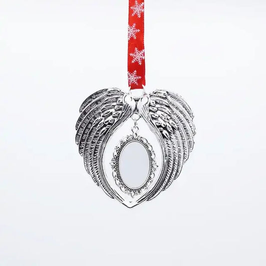 Sublimation Christmas Angel Wing Ornaments With Red ribbon