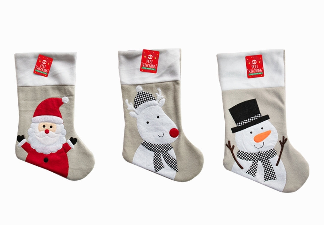 Grey Embroidered Felt Stocking 46cm x 20cm