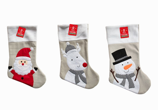 Grey Embroidered Felt Stocking 46cm x 20cm