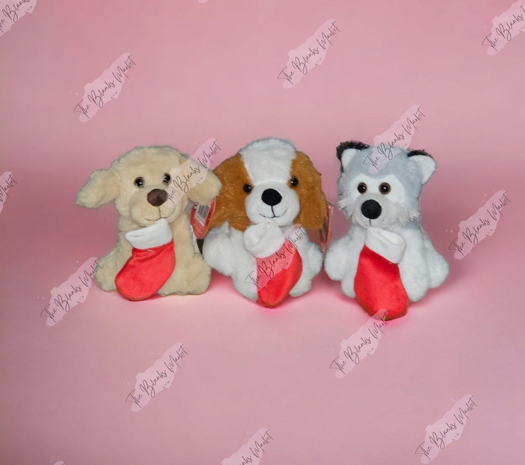 Plush Festive Puppies With Stocking 15cm