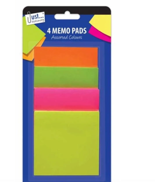 Sticky Memo Pads 4pk