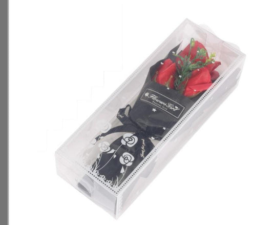 ARTIFICIAL 20CM 3 HEADED RED ROSE IN 25CM GIFT BOX