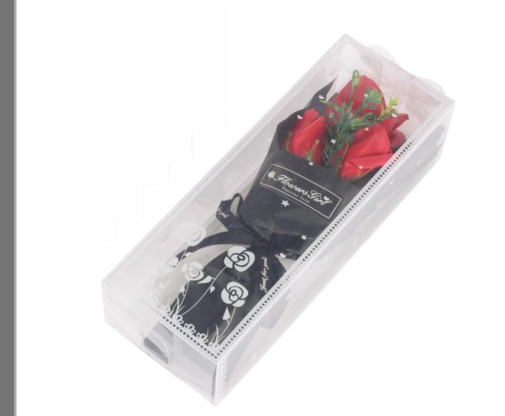 ARTIFICIAL 20CM 3 HEADED RED ROSE IN 25CM GIFT BOX