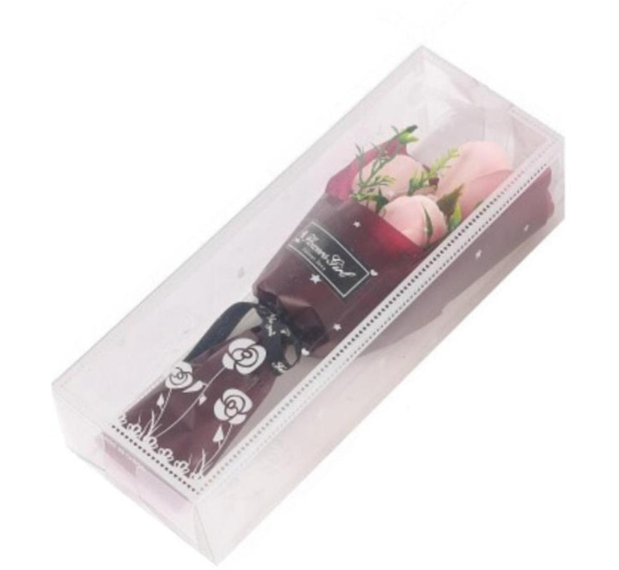 ARTIFICIAL 20CM 3 HEADED PINK ROSE IN 25CM GIFT BOX