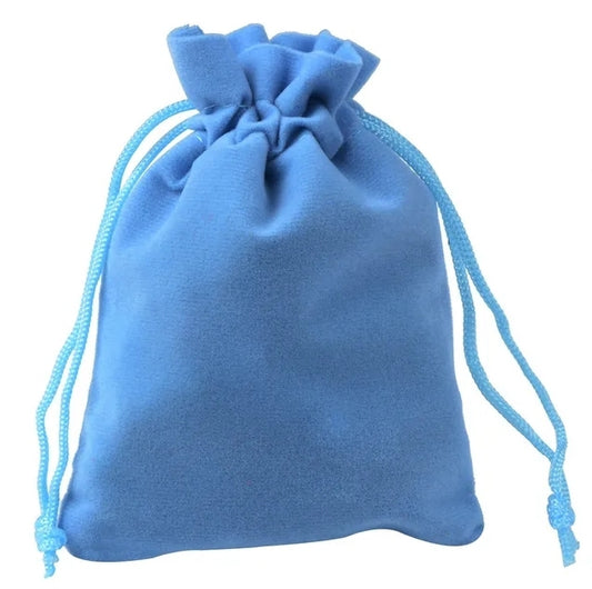 Blue velvet drawstring bag