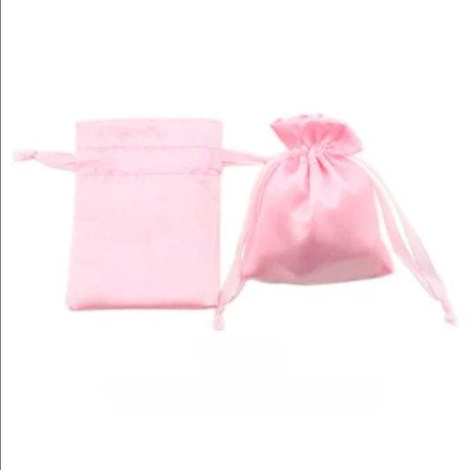 Pink satin drawstring bag
