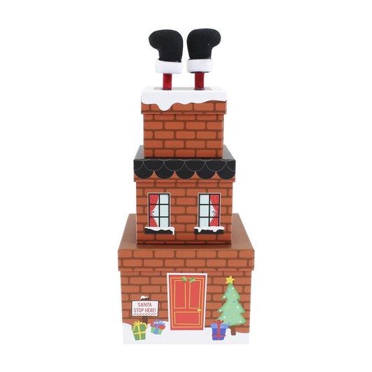 Plush Gift Box Set 3 Piece - Santa Going Down Chimney