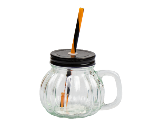Pumpkin Glass Jar with Straw 350ml