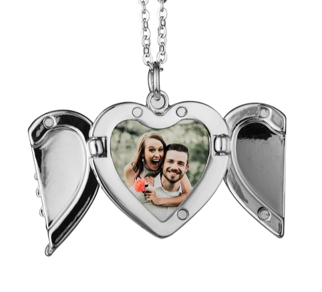 Heart sublimation angel wing necklace