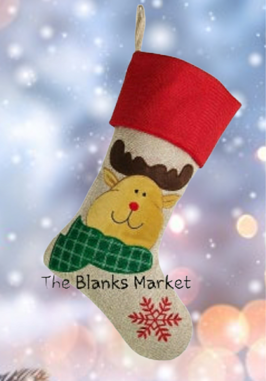 DELUXE PLUSH HESSIAN EFFECT CHRISTMAS STOCKING 40CM X 25CM