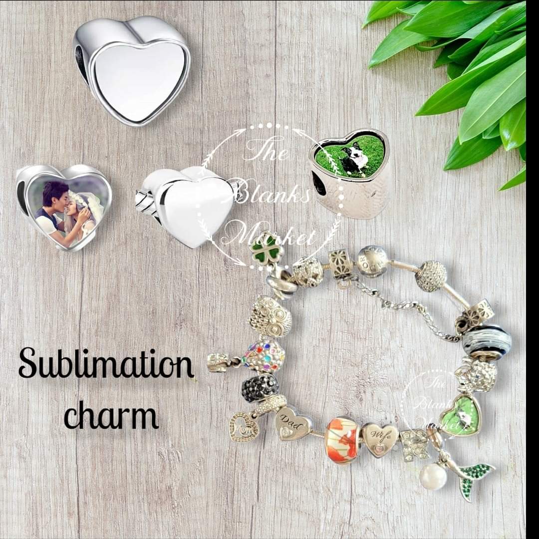 sublimation blank heart charms photo bead metal charm 