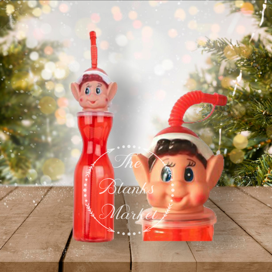 ELF HEAD RED PLASTIC BOTTLE WITH FLEXI STRAW
