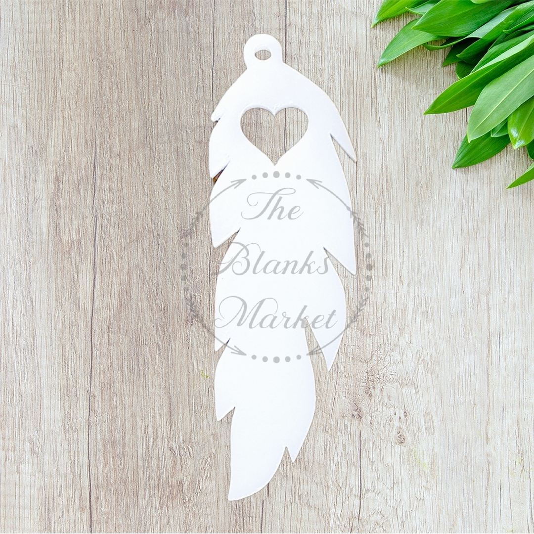 Acrylic feather with heart cut out