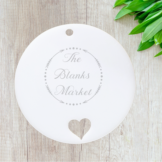 10cm acrylic bauble with heart cut out