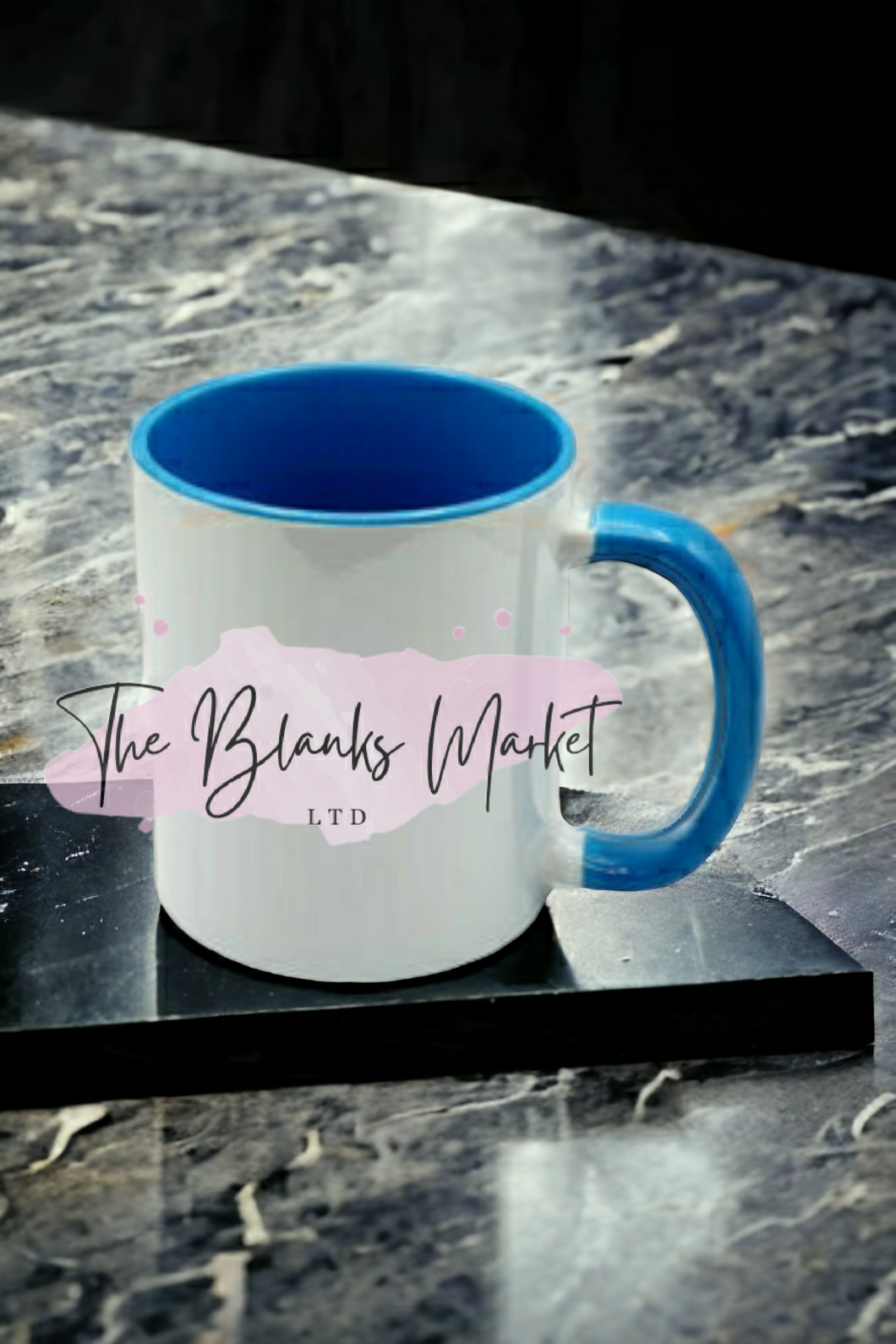 11oz mug with blue handle and blue inner