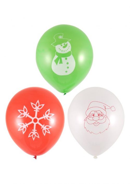 Printed Christmas Balloons 12 pcs 3 Assorted Colours